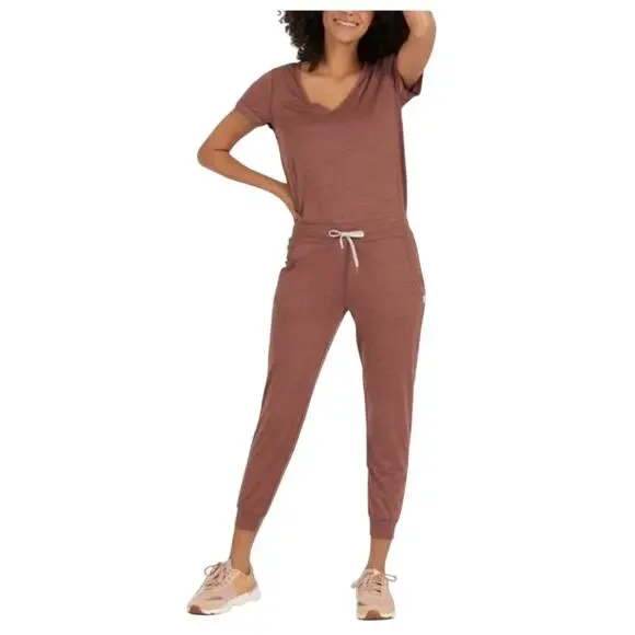 Vuori All Day Jumpsuit Short Sleeve Rolled Crop Terracotta Heather Brown Size XL - Picture 1 of 14